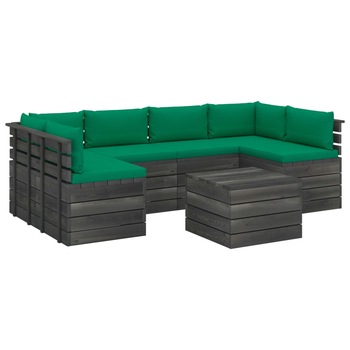 Set mobilier de gradina cu 7 piese cu perne colorate, vidaXL, Lemn, 60 x 65 x 71.5 cm, Verde