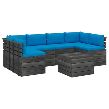 Set mobilier de gradina cu 7 piese cu perne colorate, vidaXL, Lemn, 60 x 65 x 71.5 cm, Albastru deschis