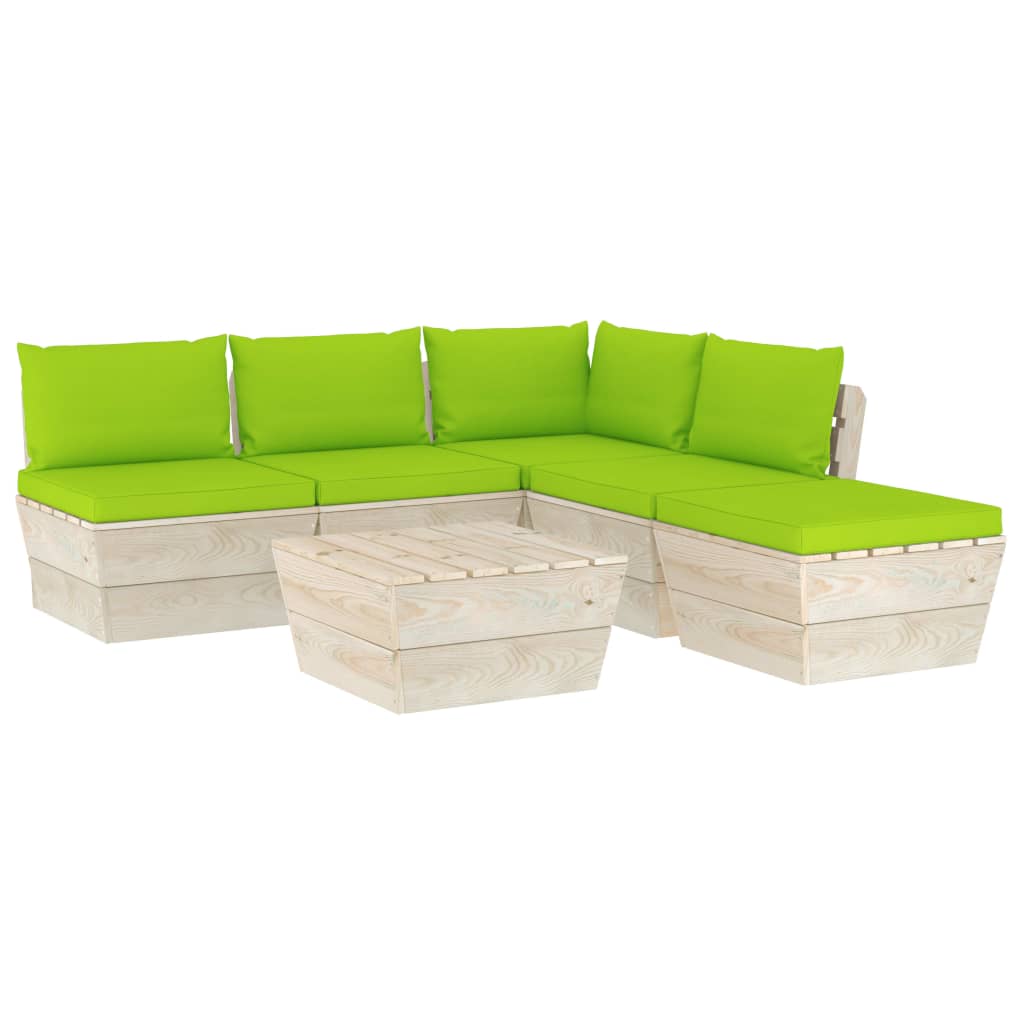 Set mobilier de gradina cu 6 piese cu perne colorate incluse, vidaXL, Lemn, 60 x 60 x 65 cm, Verde