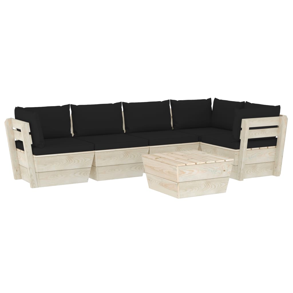 Set mobilier de gradina cu spatar cu 6 piese cu perne colorate incluse, vidaXL, Lemn, 60 x 60 x 65cm, Negru