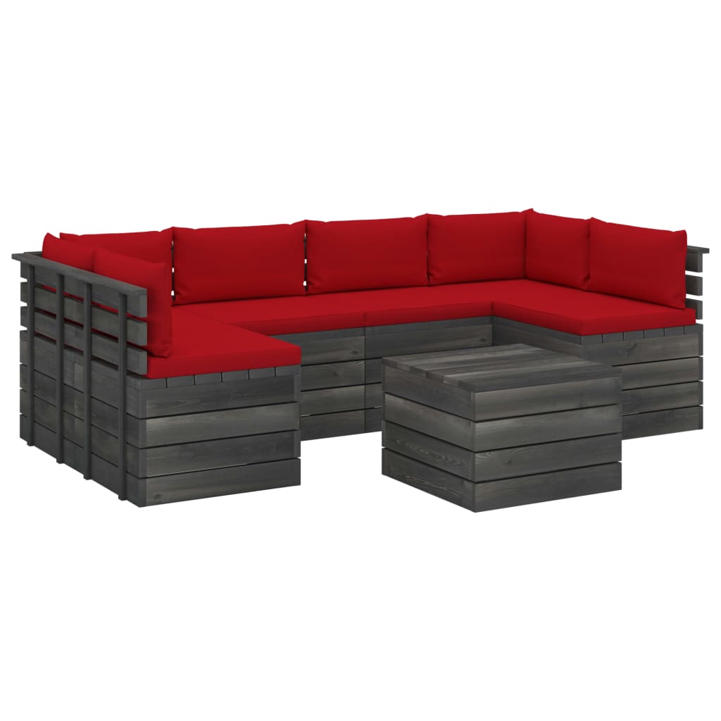 Set mobilier de gradina cu 7 piese cu perne colorate, vidaXL, Lemn, 60 x 65 x 71.5 cm, Rosu