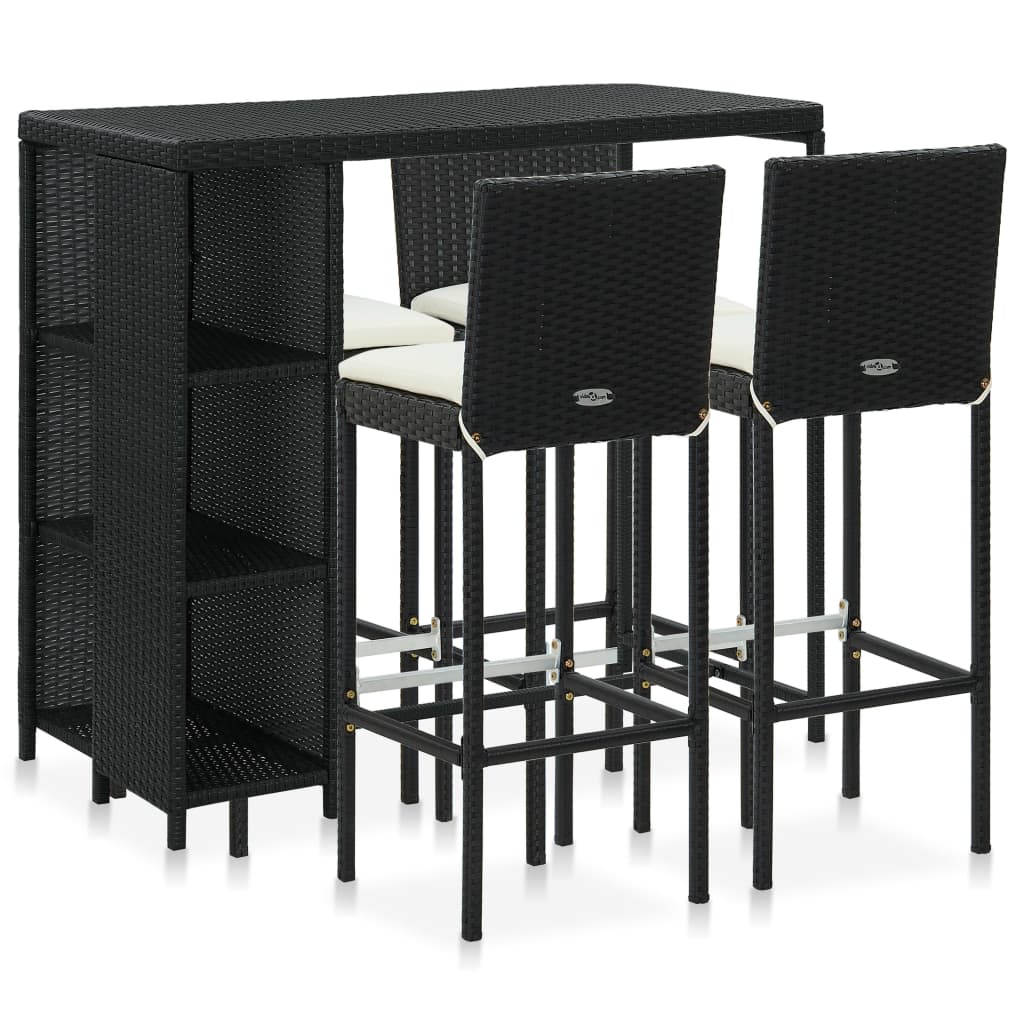 Set mobilier de bar pentru gradina cu 9 piese cu perne incluse, vidaXL, Poliratan, 120 x 60 x 110cm, Negru