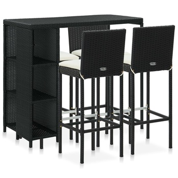 Set mobilier de bar pentru gradina cu 9 piese cu perne incluse, vidaXL, Poliratan, 120 x 60 x 110cm, Negru Set mobilier de bar pentru gradina cu 9 piese cu perne incluse, vidaXL, Poliratan, 120 x 60 x 110cm, Negru
