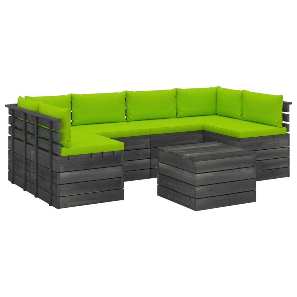 Set mobilier de gradina cu 7 piese cu perne colorate, vidaXL, Lemn, 60 x 65 x 71.5cm, Verde deschis