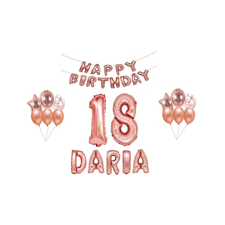 Boldog születésnapot lufi készlet, név, szám, két szett lufi, rosegold, 15db