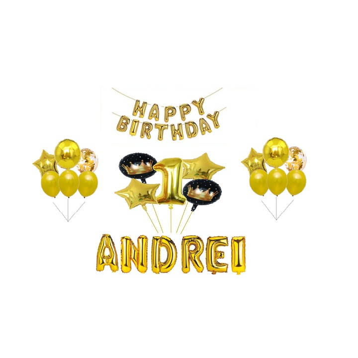 Arany boldog születésnapot lufi csomag, 20 db
