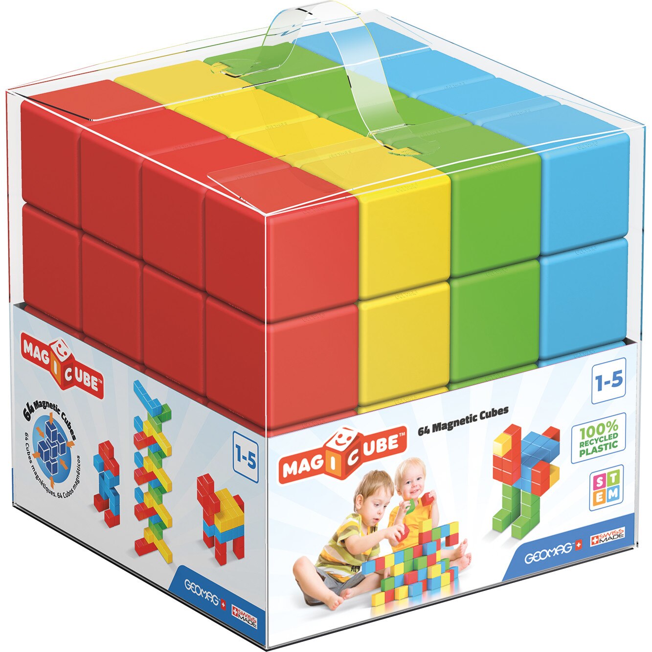 Set de constructie magnetic, Green Line, Magicube Animale, 64 piese, Geomag, 057