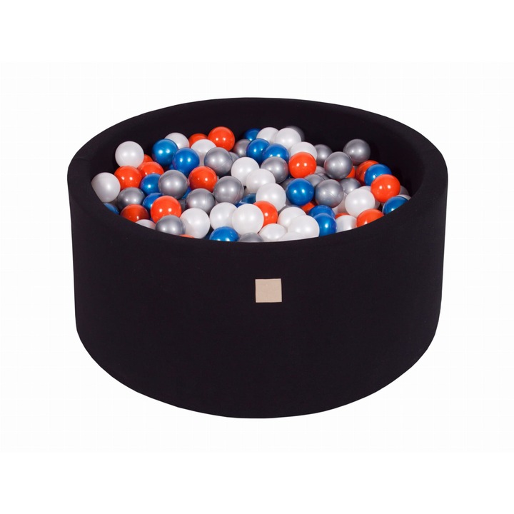Piscina uscata cu bile Meowbaby, 300 de bile (Albastru perlat, alb perlat, portocaliu, argintiu), 90 x 40 cm, Negru