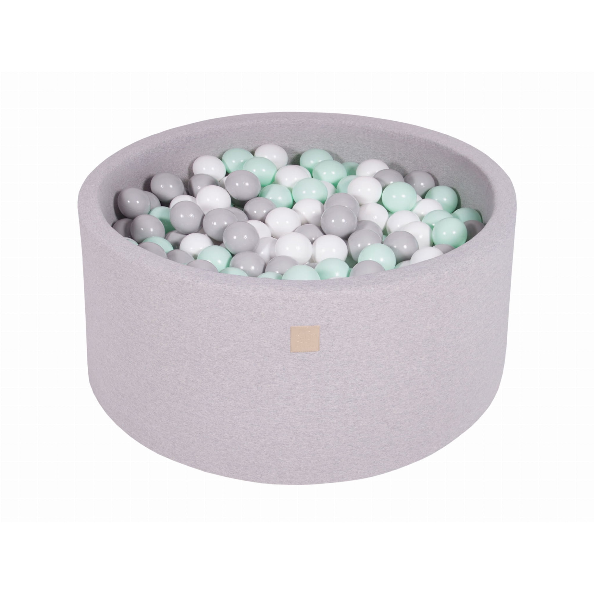 Piscina uscata cu bile Meowbaby, 300 de bile (Alb, gri, mint), 90 x 40 cm, Gri deschis