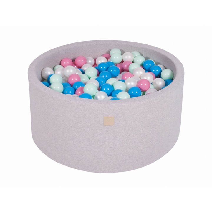 Piscina uscata cu bile Meowbaby, 300 de bile (Albastru, alb perlat, roz deschis, mint), 90 x 40 cm, Gri deschis