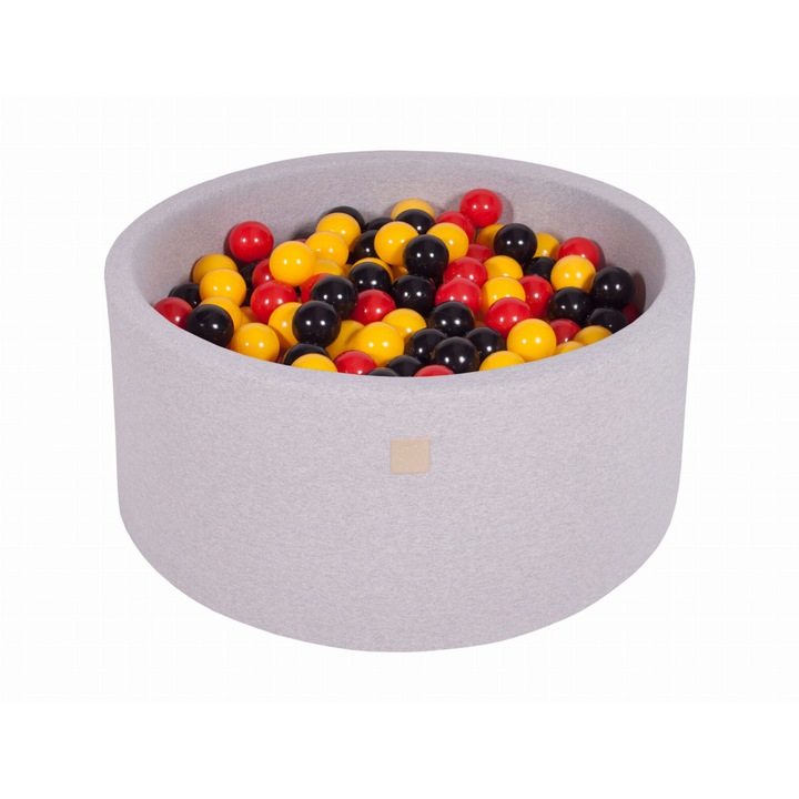 Piscina uscata cu bile Meowbaby, 300 de bile (Galben, rosy, negru), 90 x 40 cm, Gri deschis