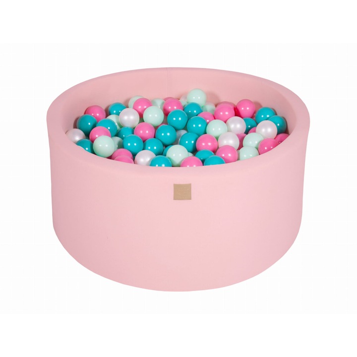 Piscina uscata cu bile Meowbaby, 300 de bile (Alb perlat, turcoaz, roz deschis, mint), 90 x 40 cm, Roz deschis
