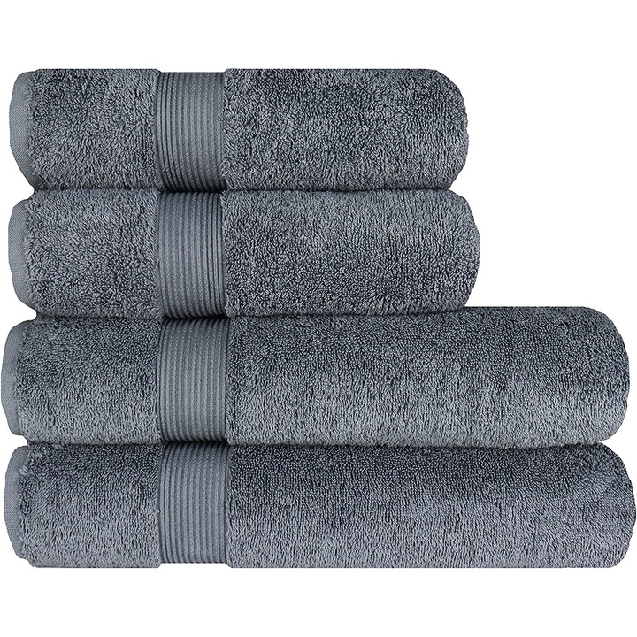 Set prosoape de lux Albeny - Prosop de baie 70x140 cm si prosop de mana 50x100 cm cate 2 bucati din bumbac 100% turcesc, 600 g/m², calitate premium, culoare gri inchis
