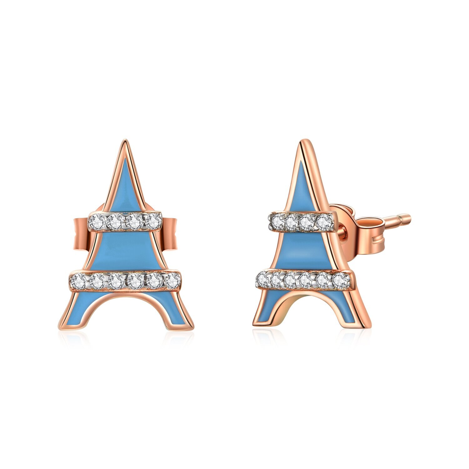 Cercei din argint Eiffel Tower Rose Gold