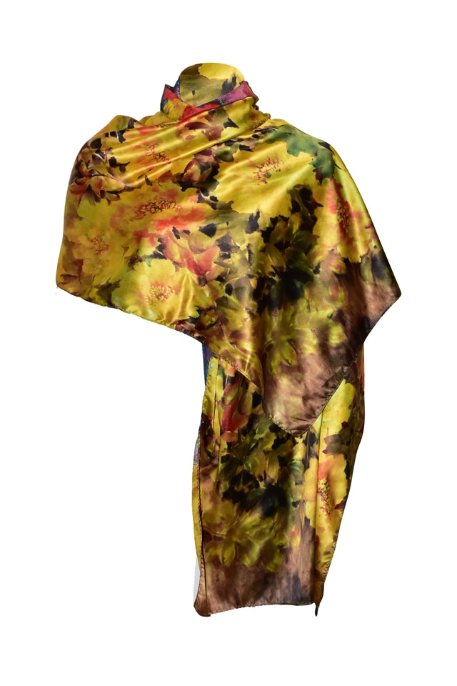 Esarfa tip sal doua fete pictata, Dacali, matase, FG galben