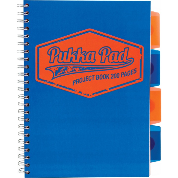 Caiet cu spirala si separatoare Pukka Pad Project Book Neon B5 200 pagini matematica albastru