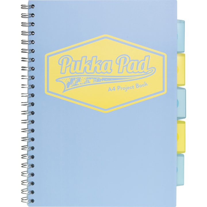 Jegyzetfüzet spirállal és elválasztókkal Pukka Pads Project Book Pasztell 200 oldal matematika A4 kék