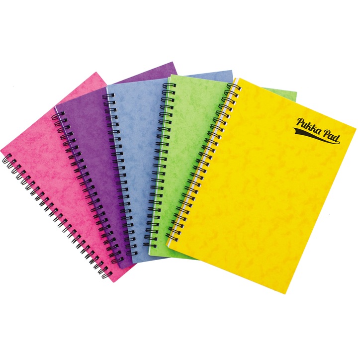 Set 5 caiete cu spirala Pukka Pads A5, 120 pagini, dictando, microperforatii desprindere, mix 5 culori