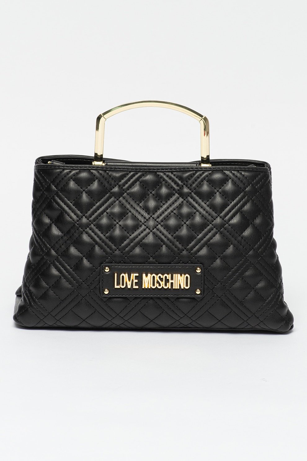 Love Moschino, Geanta de piele ecologica cu bareta de umar si aspect matlasat, Negru