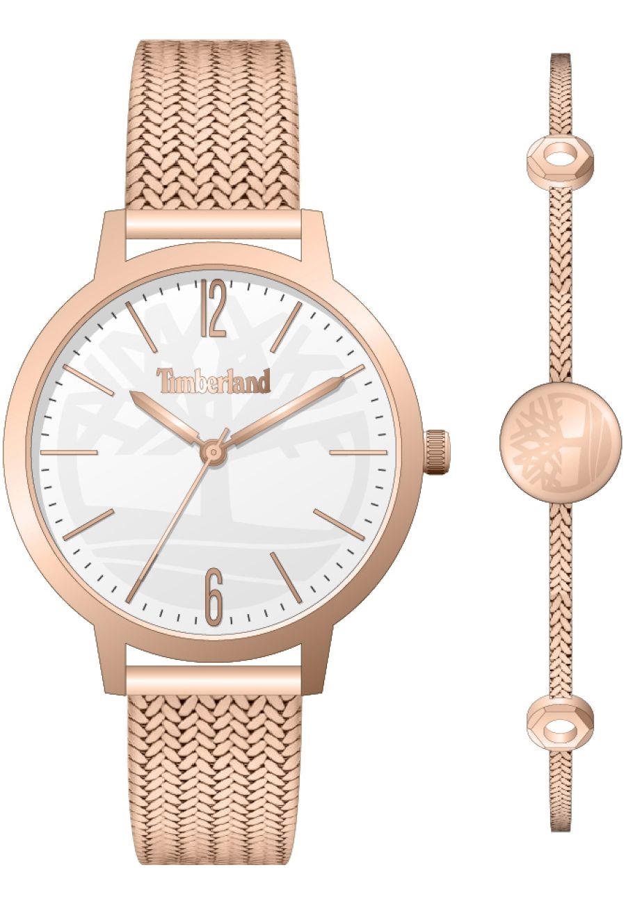 Set ceas si bratara Timberland TDWLG2001451, 38 mm, Auriu