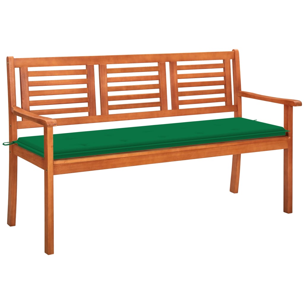 Banca de gradina cu 3 locuri cu perne vidaXL, Lemn de acacia, 150 x 60 x 89 cm, perna 4 cm, Maro/Verde
