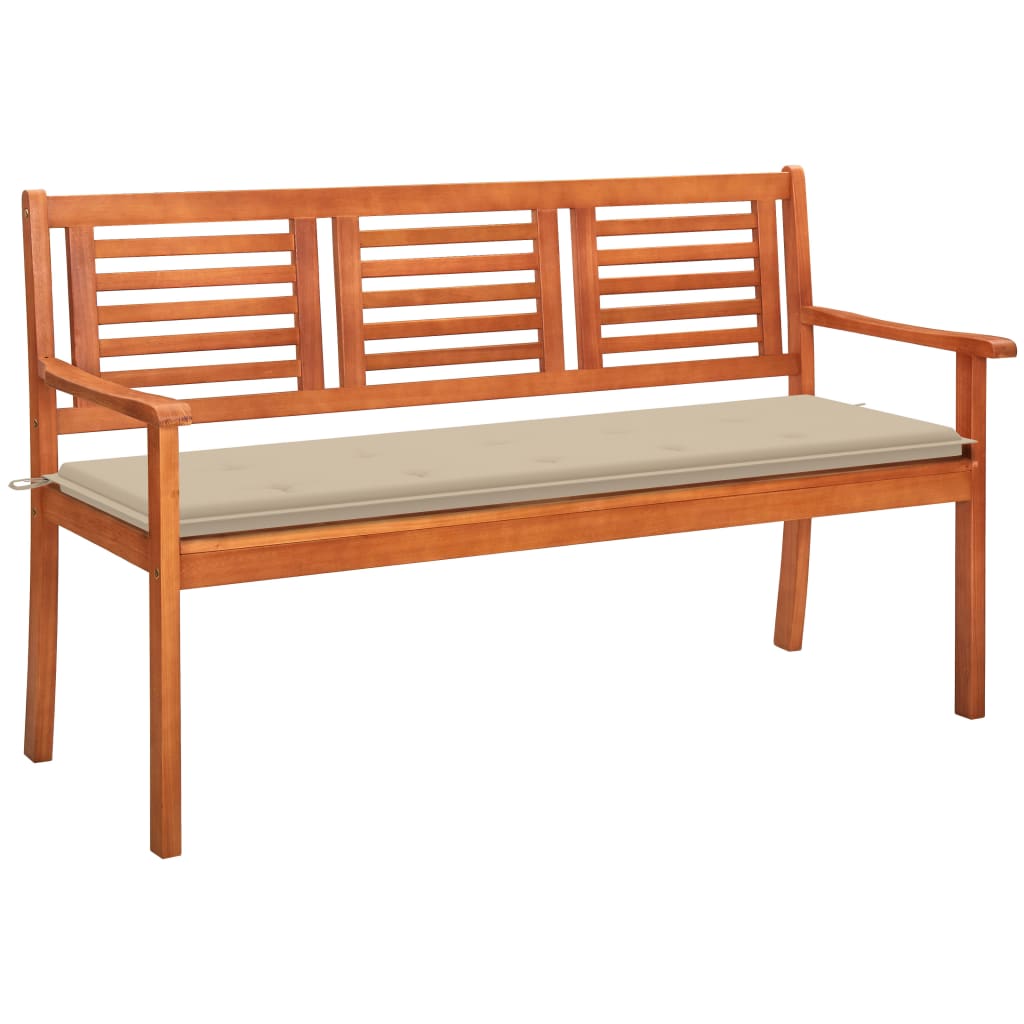 Banca de gradina cu 3 locuri cu perne vidaXL, Lemn de acacia, 150 x 60 x 89 cm, perna 4 cm, Maro/Bej