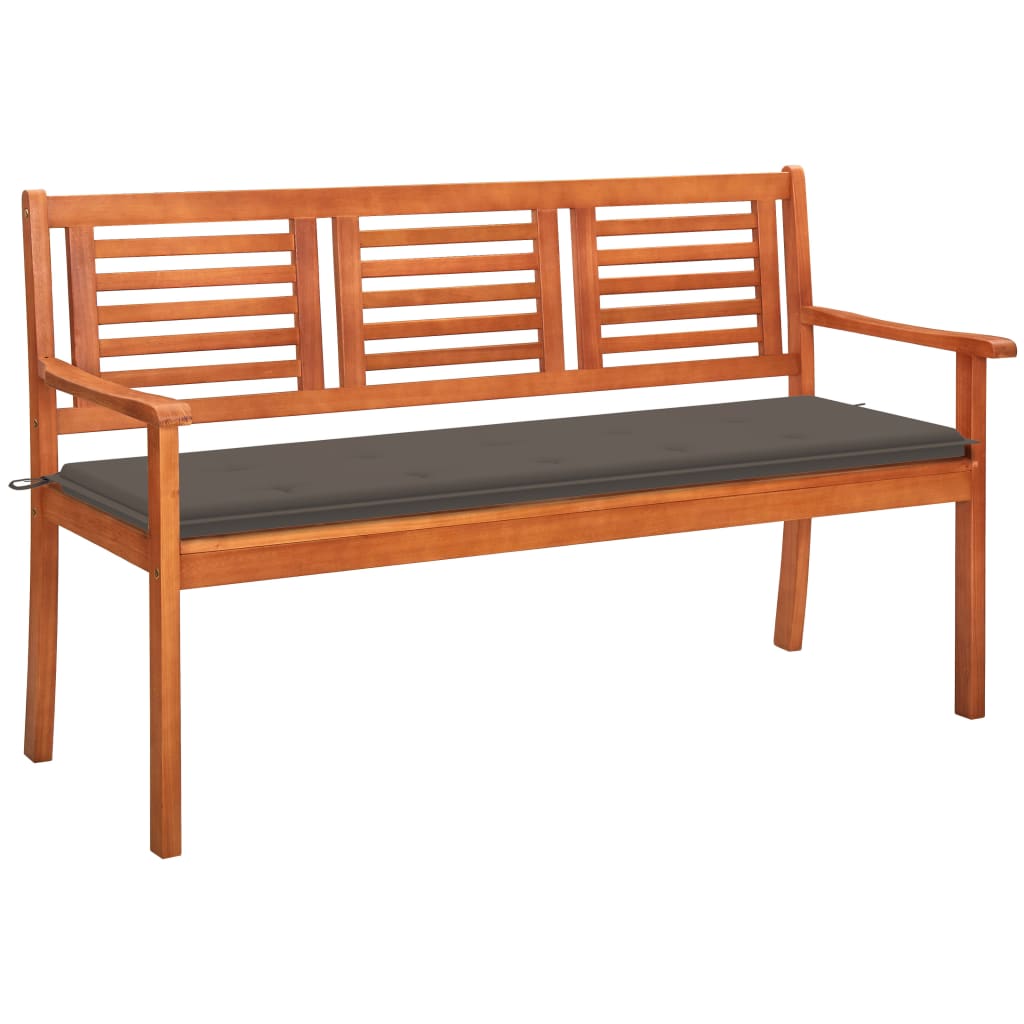 Banca de gradina cu 3 locuri cu perne vidaXL, Lemn de acacia, 150 x 60 x 89 cm, perna 4 cm, Maro/Taupe