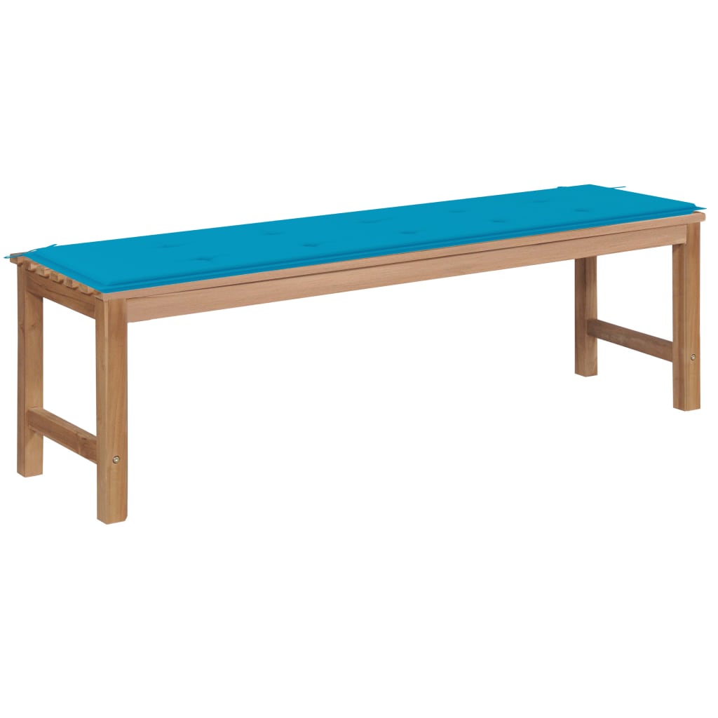 Banca de gradina cu salteluta sezut, vidaXL, Lemn de tec, 150 x 40 x 45 cm, 4 cm, Maro-Albastru