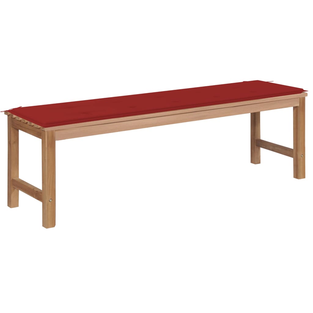 Banca de gradina cu salteluta sezut, vidaXL, Lemn de tec, 150 x 40 x 45 cm, 4 cm, Maro-Rosu