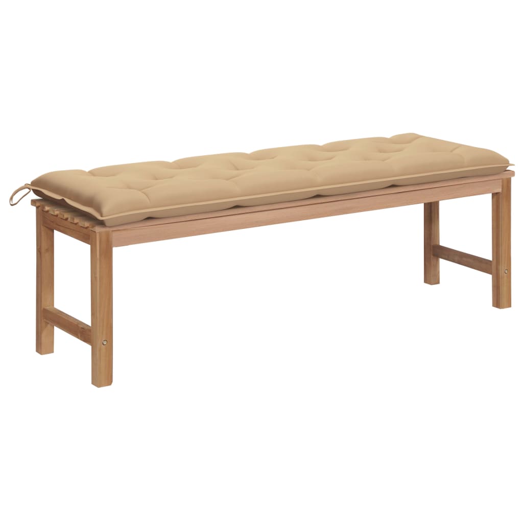 Banca de gradina cu salteluta sezut, vidaXL, Lemn de tec, 150 x 40 x 45 cm, 7 cm, Maro-Bej