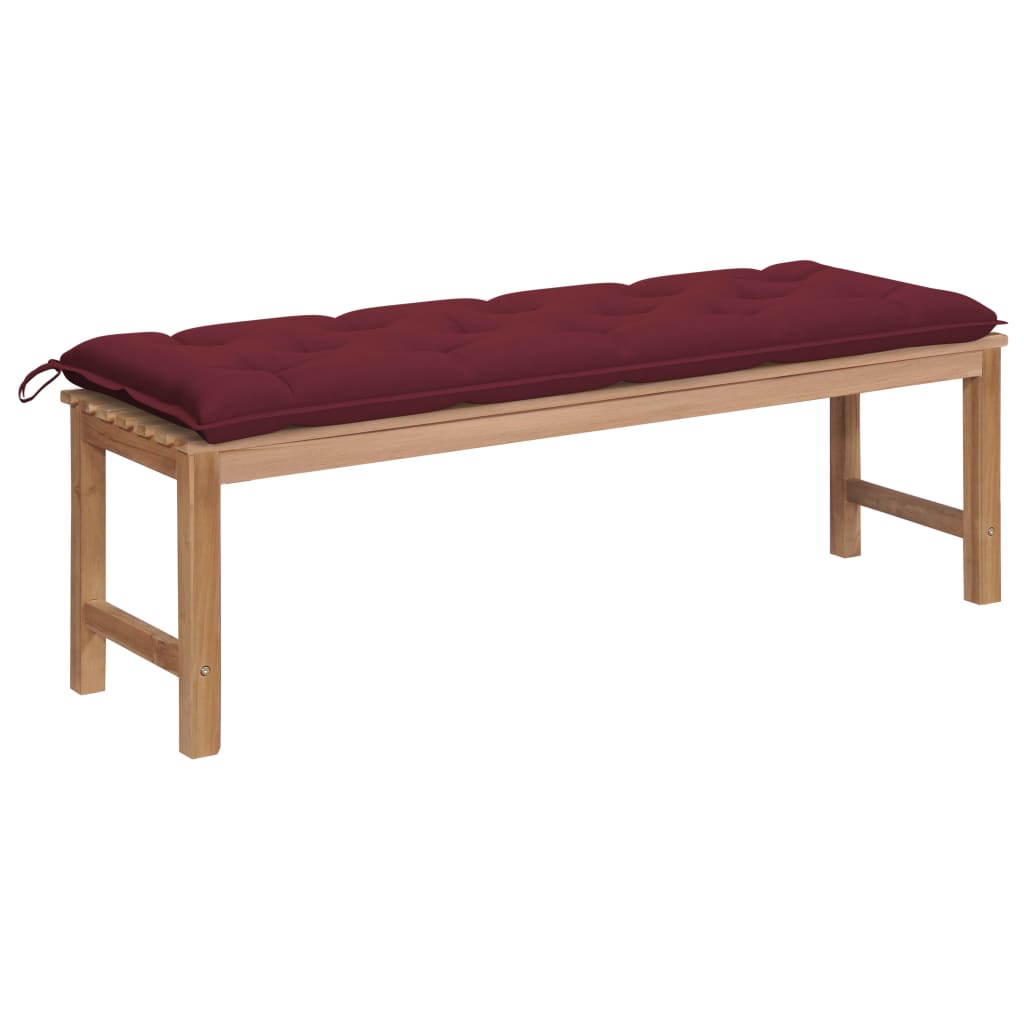 Banca de gradina cu salteluta sezut, vidaXL, Lemn de tec, 150 x 40 x 45 cm, 7 cm, Maro-Rosu vin