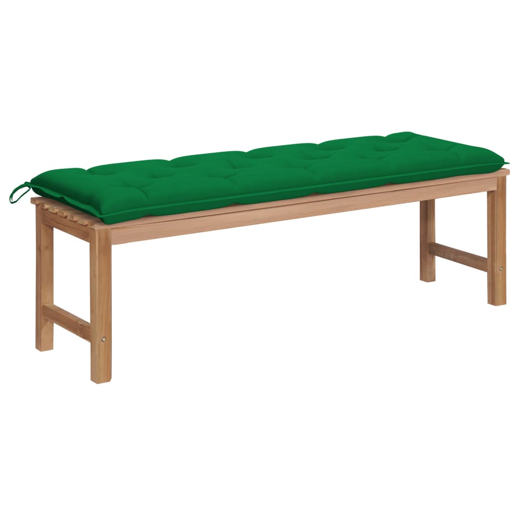 Banca de gradina cu salteluta sezut, vidaXL, Lemn de tec, 150 x 40 x 45 cm, 7 cm, Maro-Verde inchis