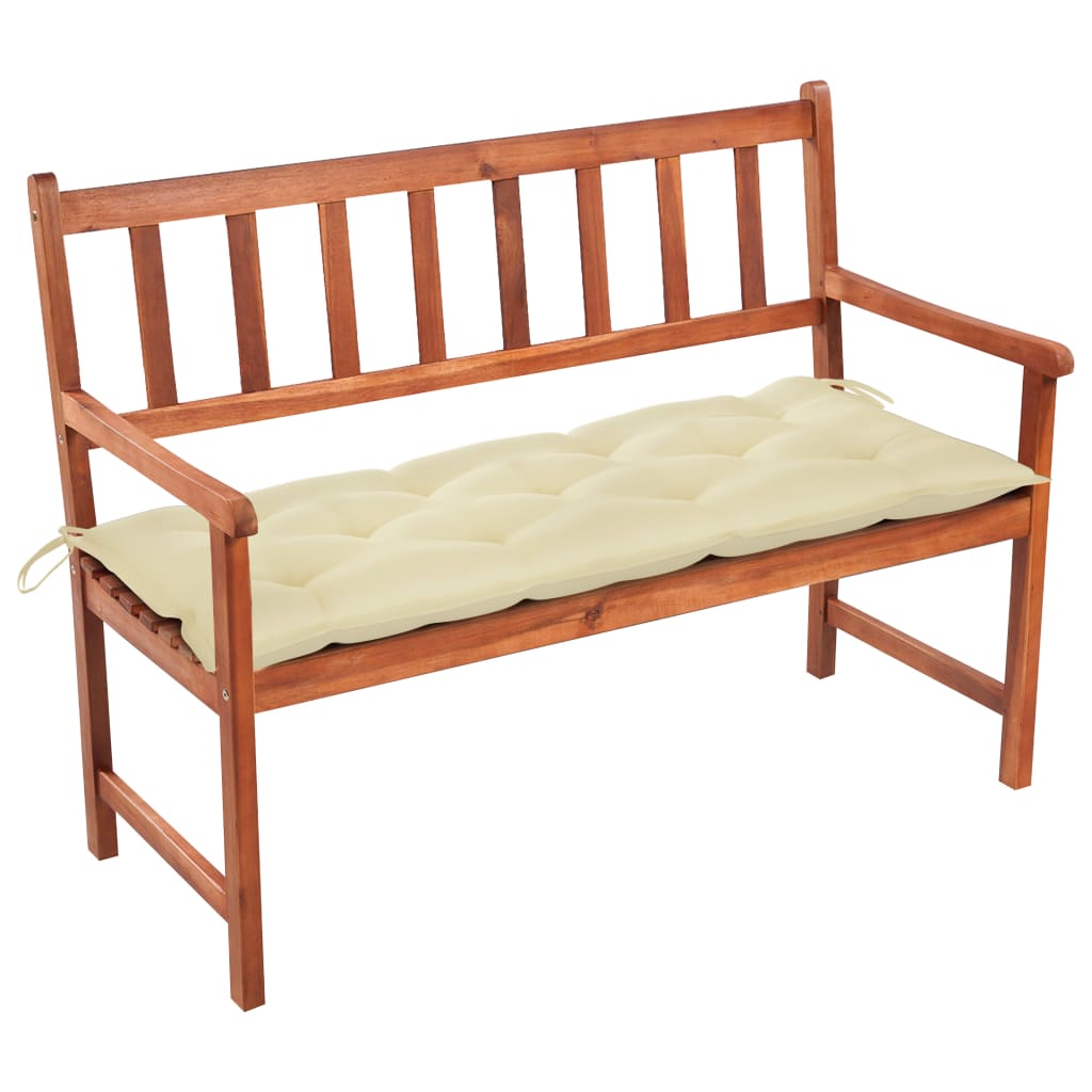 Banca de gradina cu cotiere cu perna vidaXL, Lemn de acacia, 120 x (50 - 58) x 90 cm, perna 7 cm, Maro/Crem