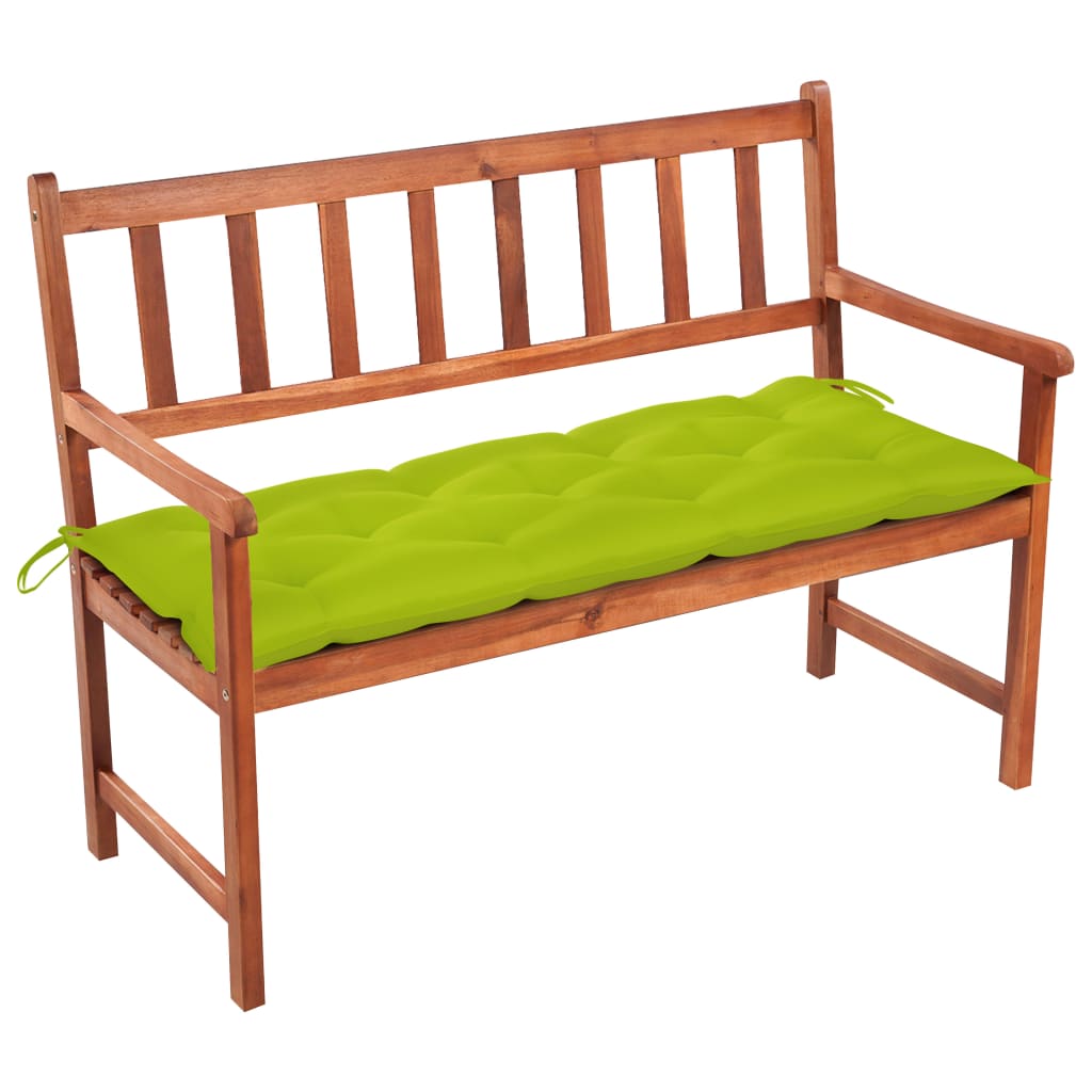 Banca de gradina cu cotiere cu perna vidaXL, Lemn de acacia, 120 x (50 - 58) x 90 cm, perna 7 cm, Maro/Verde deschis