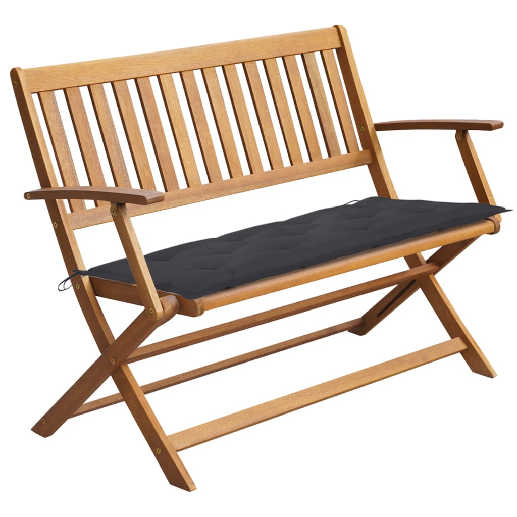 Banca de gradina pliabila cu perna vidaXL, Lemn de acacia, 120 x 60 x 89 cm, perna 7 cm, Maro/Antracit