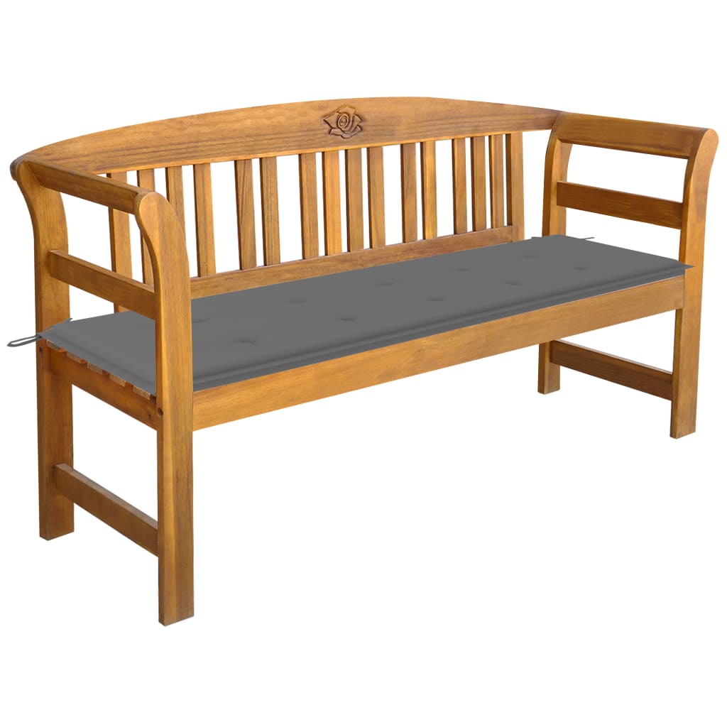 Banca de gradina din lemn masiv cu cotiere curbate cu perna vidaXL, Lemn de acacia, 157 x 45 x 82.5 cm, perna 4 cm, Maro/Gri