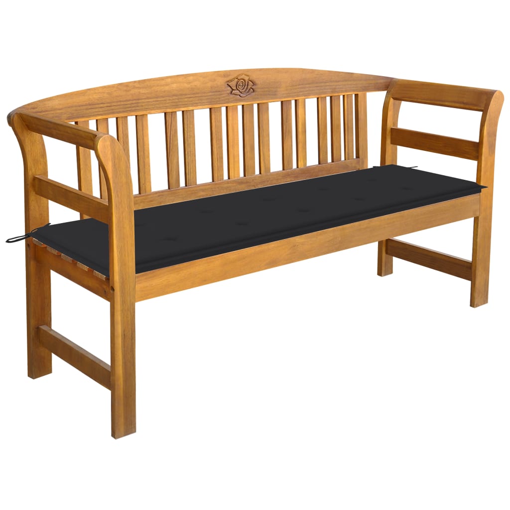 Banca de gradina cu 3 locuri cu perna colorata vidaXL, Lemn de acacia, 157 x 45 x 82.5 cm, Maro/Gri antracit