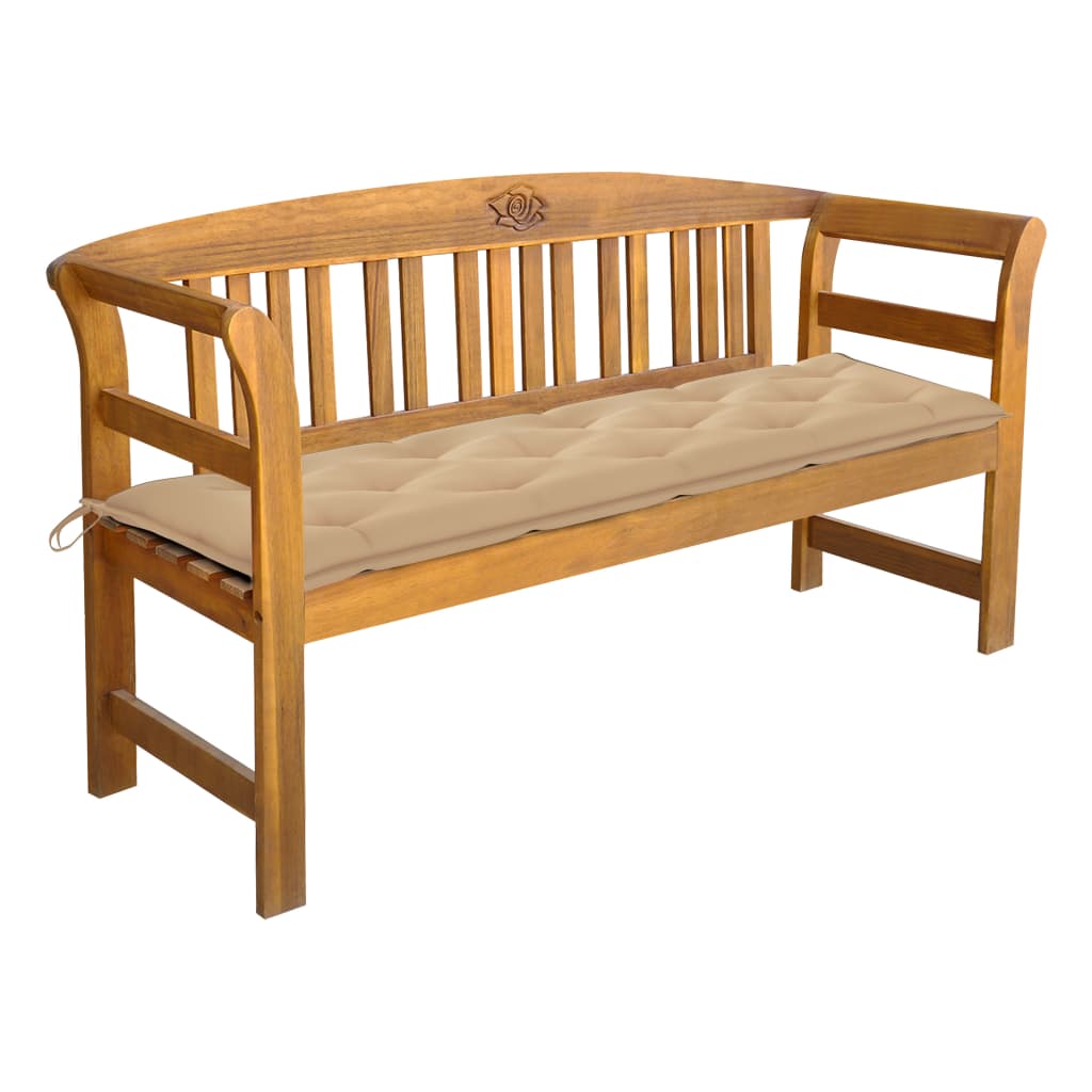 Banca de gradina din lemn masiv cu cotiere curbate cu perna vidaXL, Lemn de acacia, 157 x 45 x 82.5 cm, perna 7 cm, Maro/Bej