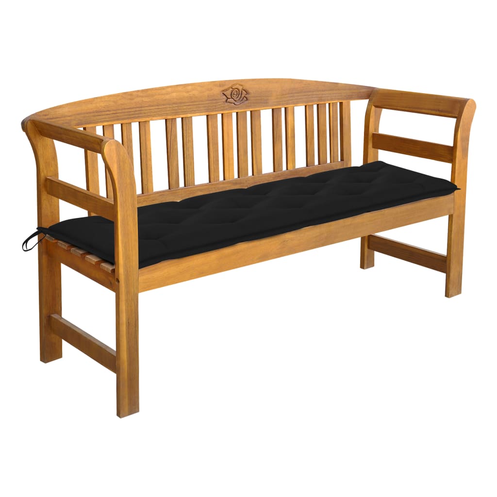Banca de gradina din lemn masiv cu cotiere curbate cu perna vidaXL, Lemn de acacia, 157 x 45 x 82.5 cm, perna 7 cm, Maro/Negru