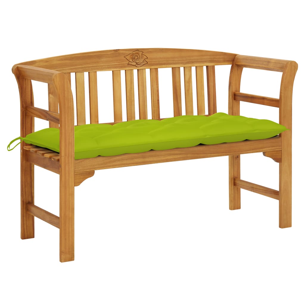 Banca de gradina cu perna vidaXL, Lemn de acacia, 120 x 47 x 83 cm, Maro/Verde deschis