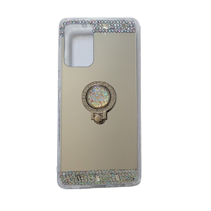 Husa oglinda, pietricele cu inel compatibila cu Samsung Galaxy A72 / A72 5G, Argintiu