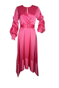 Rochie dama petrecuta, asimetrica cu volan, Roz Ciclam Rochie dama petrecuta, asimetrica cu volan, Roz Ciclam