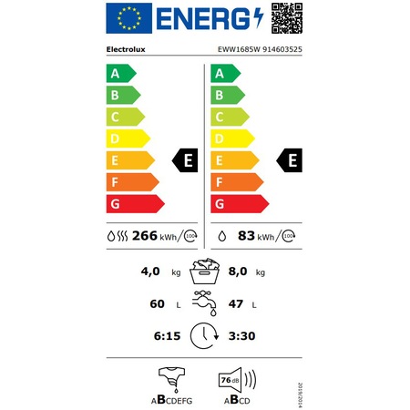 Masina de spalat rufe cu uscator Electrolux EWW1685W, Spalare 8 Kg, Uscare 4 Kg, 1600 rpm, Clasa E, DualCare, TimeManager, OptiSense, Motor Inverter, Alb