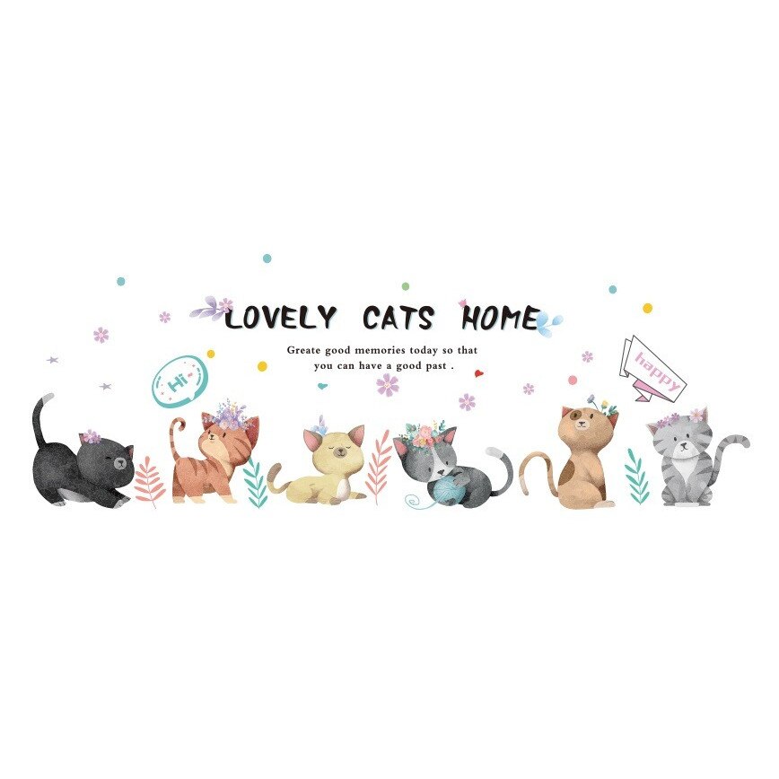 Sticker decorativ, Pisici, Lovely cats home, 135 cm, 728STK 
