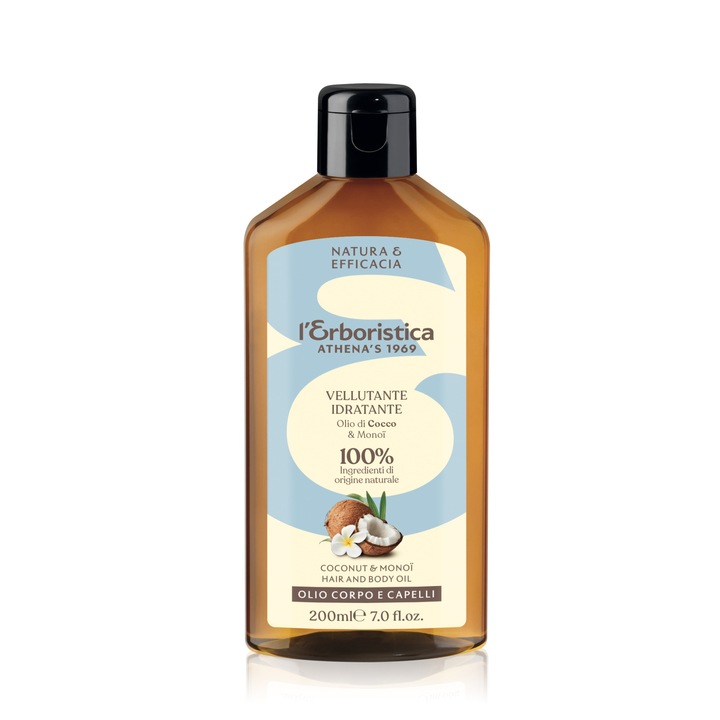 Ulei pentru corp si par cocos si monoi, hidratant, elasticizant, l’Erboristica, 200 ml