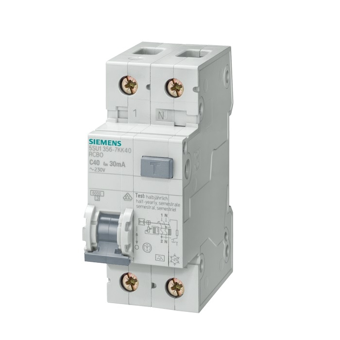 Siguranta automata cu diferential, RCBO, Siemens, 1P+N, 6A, 300mA, curba B