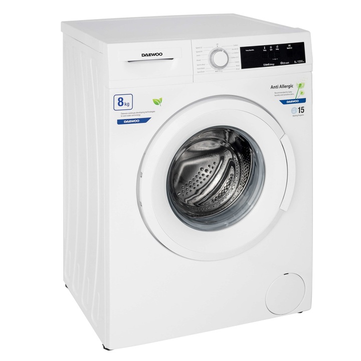 Masina de spalat rufe Daewoo DWD-FV5021-3, 8 kg, 1200 rpm, clasa energetica D, 15 programe, Alb