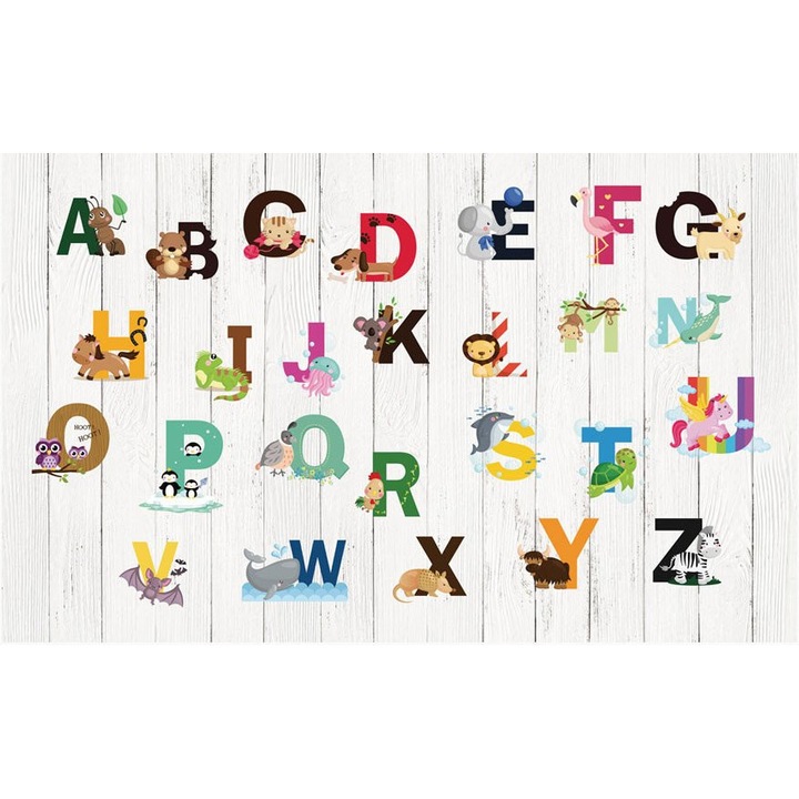 Fototapet Vlies, Finisaj Mat, Dimensiuni 300 x 200, Alfabetul si Animale