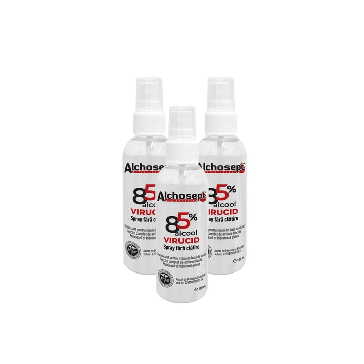 Dezinfectant maini si tegumente, pe baza de alcool, Alchosept, igienic si chirurgical, microbactericid, tuberculocid, virucid, KLINTENSIV, 3 x 100 ml