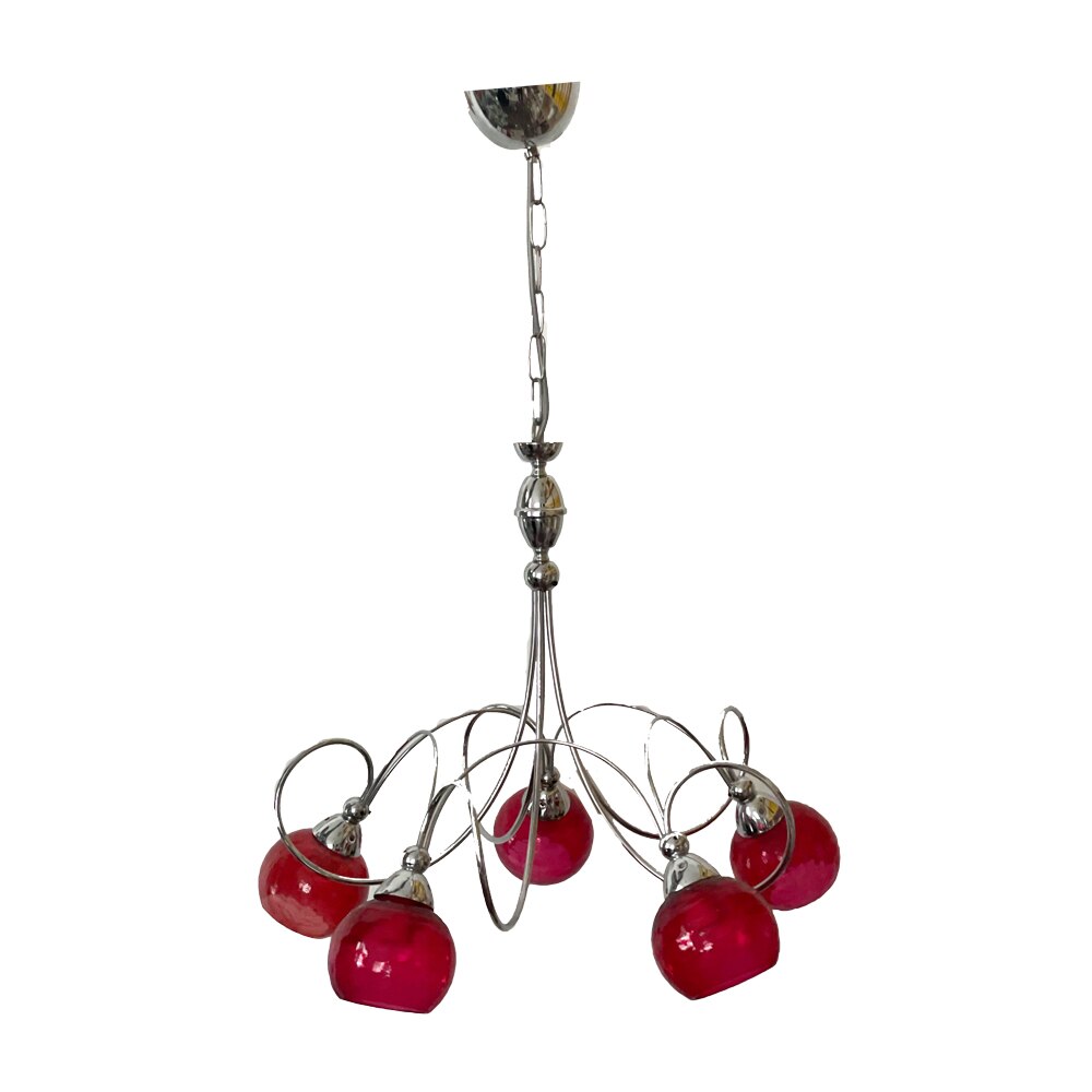 Lustra Selin 5 brate crom glob gheata rosu E14